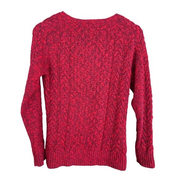 LL Bean Womens Cable Knit Fisherman Sweater S SP PS Red Blue L.L. Bean Prep - Picture 2 of 5